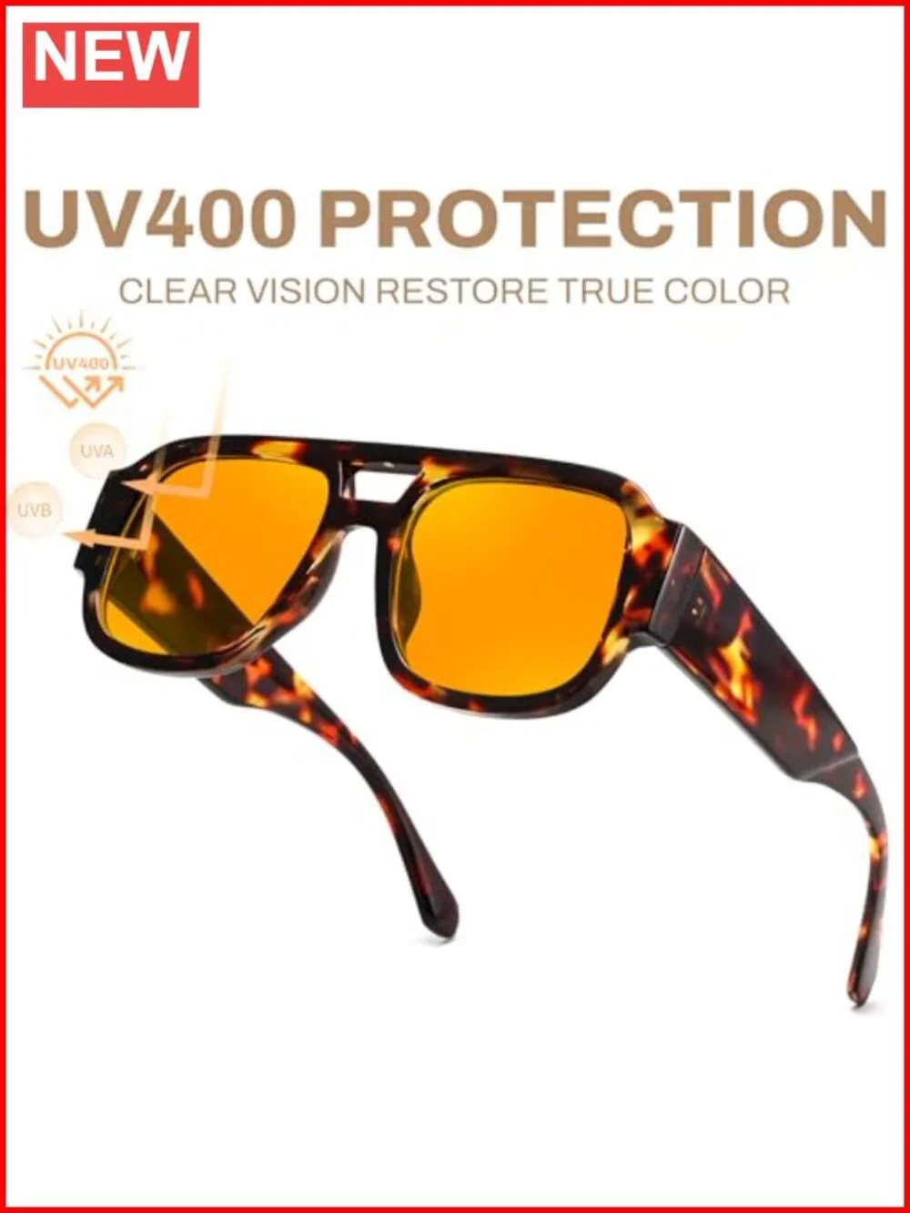 Retro Aviator Thick Frame Square Pilot Sunglasses for Women Men Double Bridge